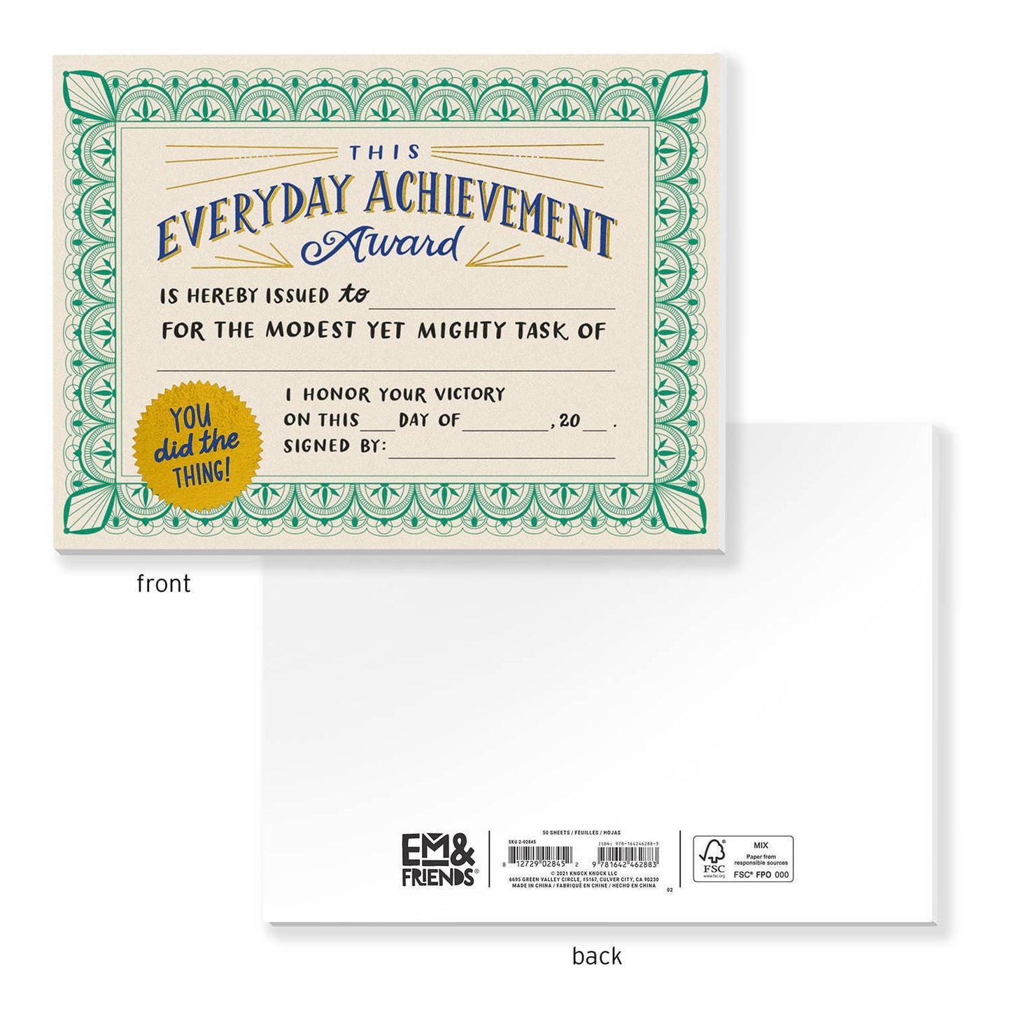 Everyday Achievement Certificate Notepad (Refresh)