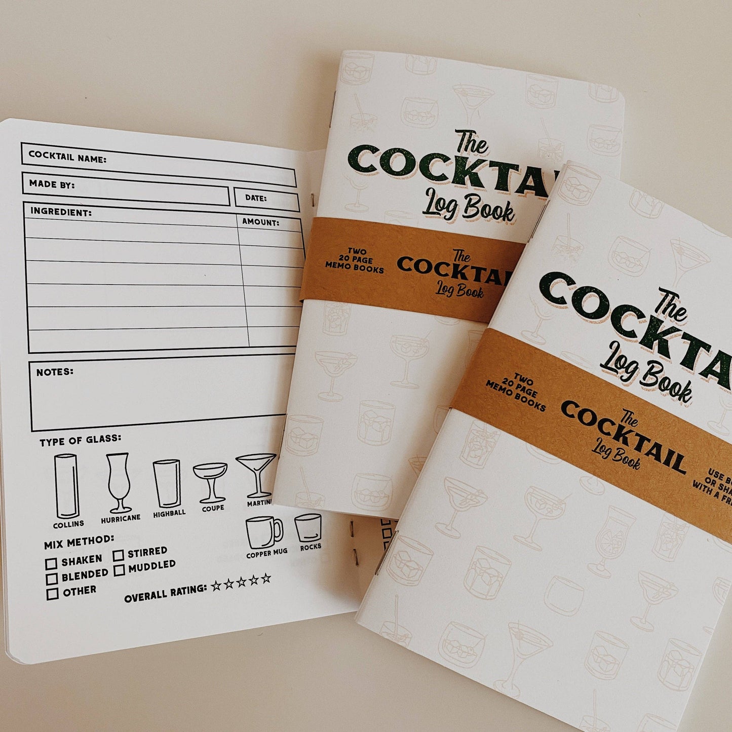Cocktail Log Book - Two 20-page books - Record your Recipes