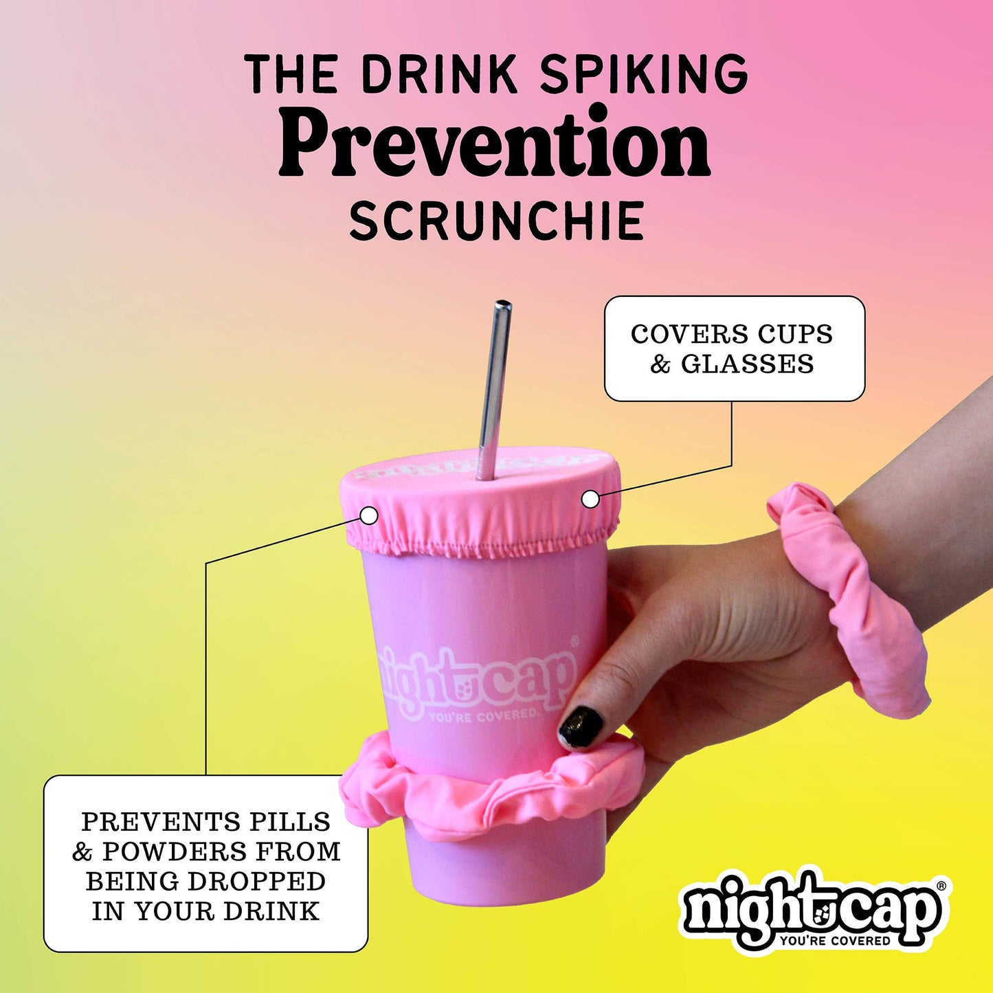 NightCap Scrunchie Drink Cover - Drink Spiking Prevention