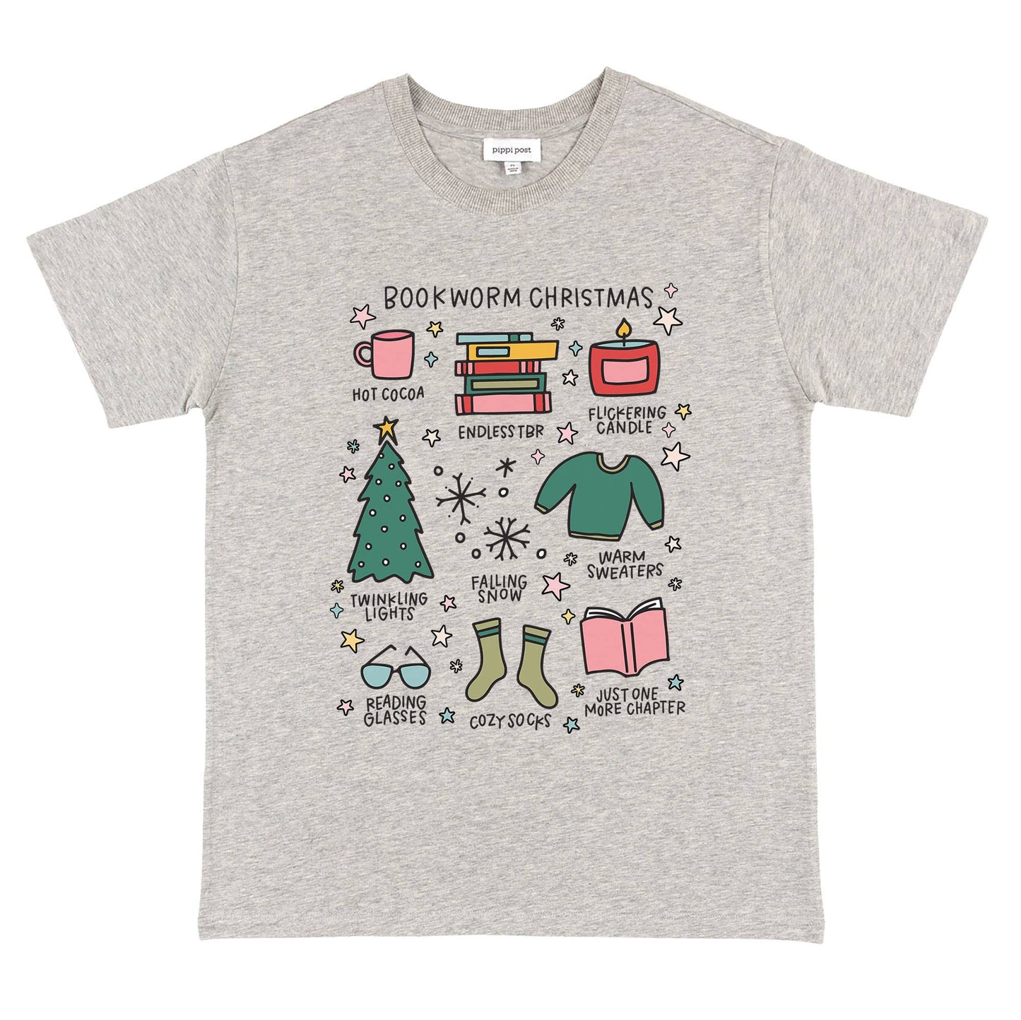 Bookworm Christmas - Pippi Tee - Ash