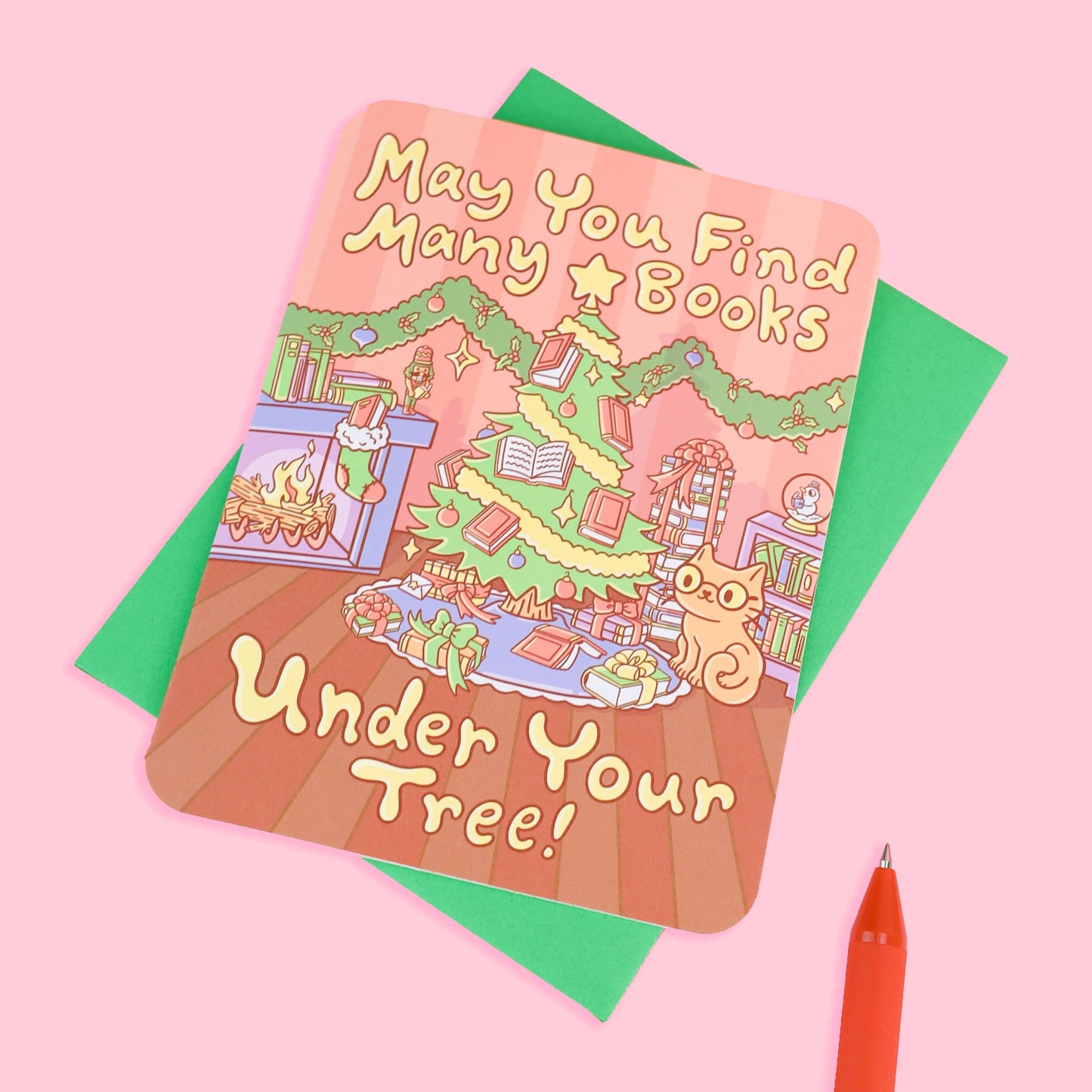 Books Under Your Tree, Christmas, Reader, Card with Envelope