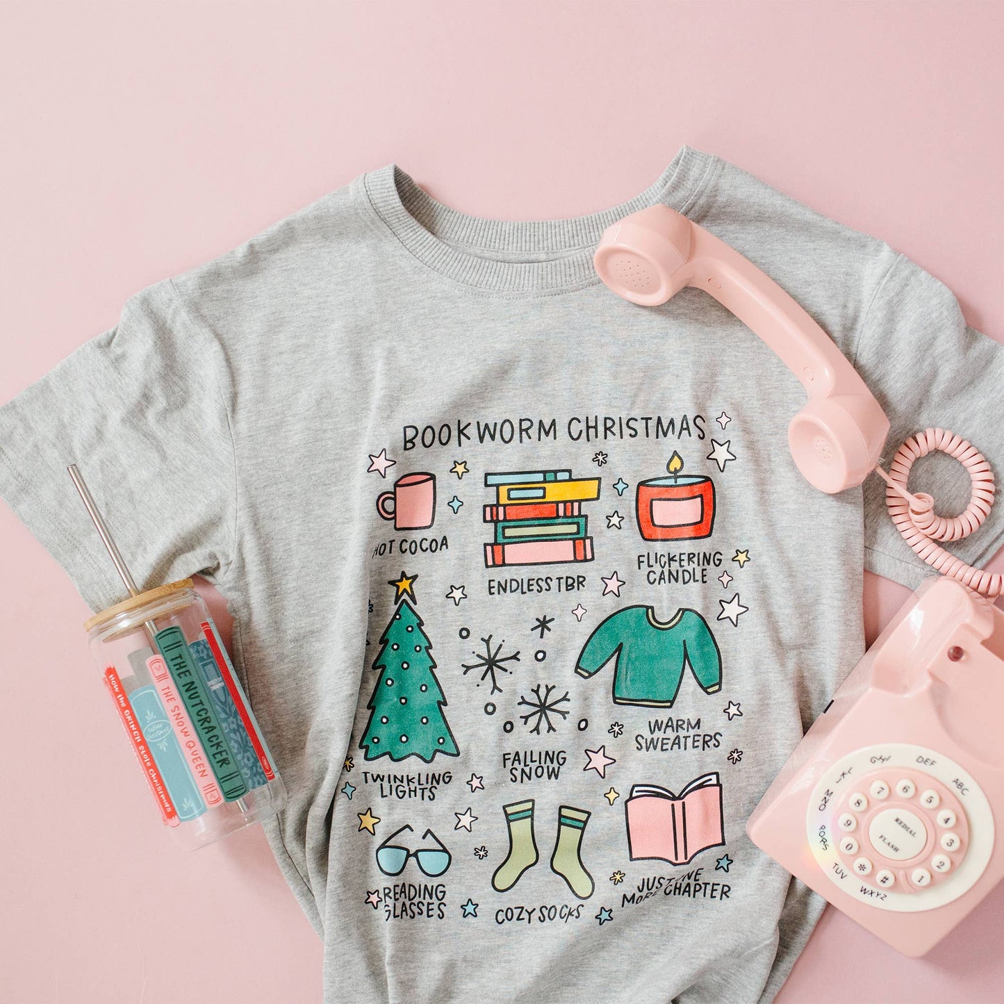 Bookworm Christmas - Pippi Tee - Ash